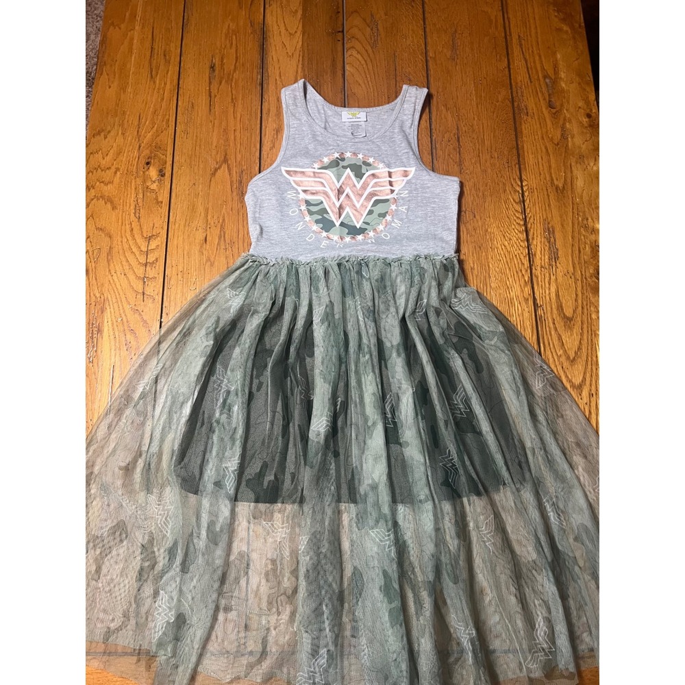 Wonder Woman Girls Camo Tutu Dress Gray Green Rose Gold Foil Logo S 7/8 YD2219